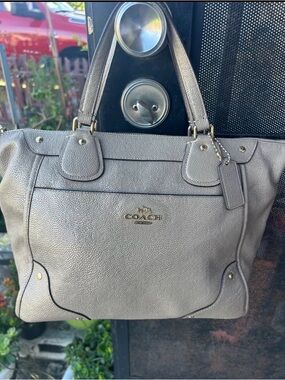 Gorgeous Coach Mickie Satchel Champagne Metallic Caviar Grain Leather bag